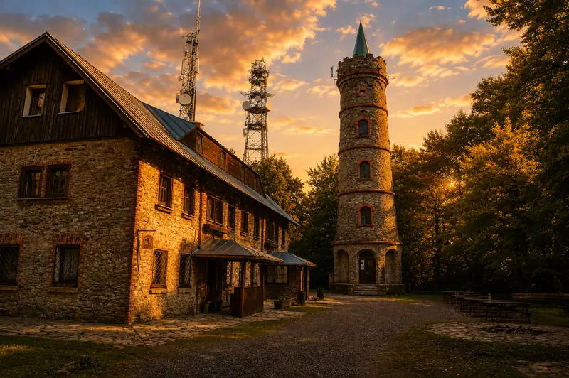 Kamenná rozhledna a horská chata na Jedlové v Lužických horách