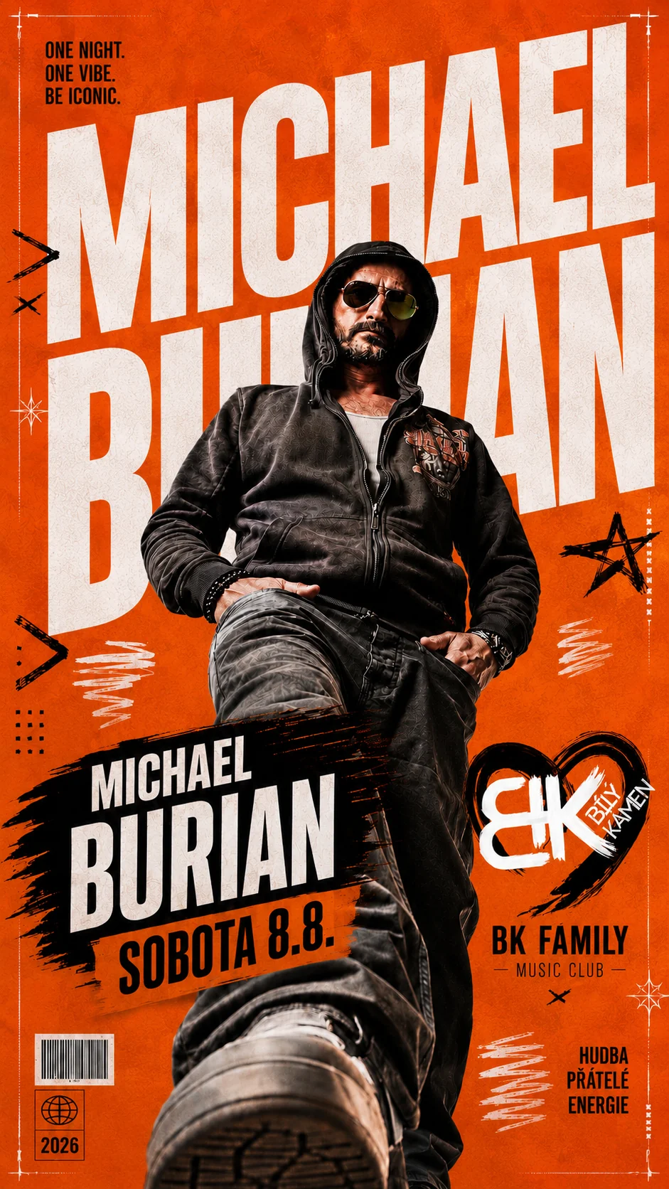 Plakát Michael Burian v sobotu 8. 8. 2026 na Bílém Kameni